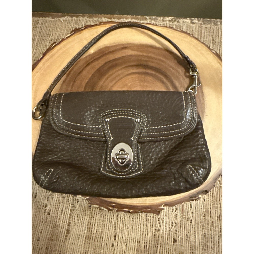 Coach Turn Lock Leather Brown Clutch Wrislet Pouch Vintage Bag